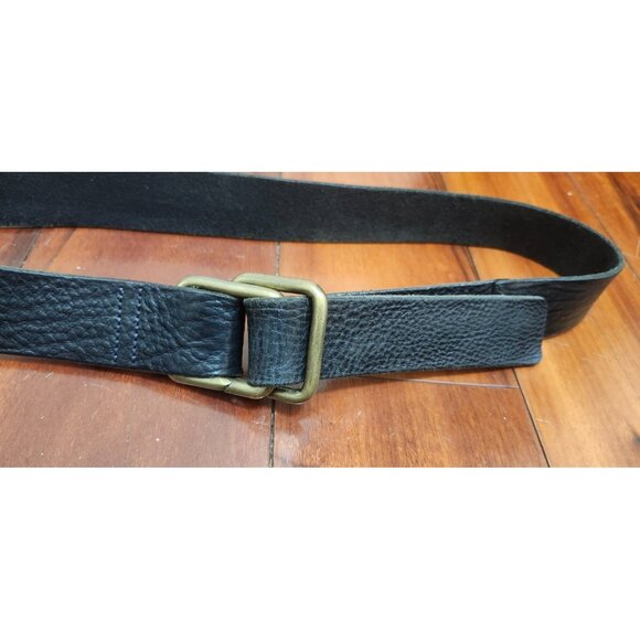 Women’s Genuine Leather Belt Made Italy Black Brass Buckle Textured Wide Belt M - Picture 3 of 10